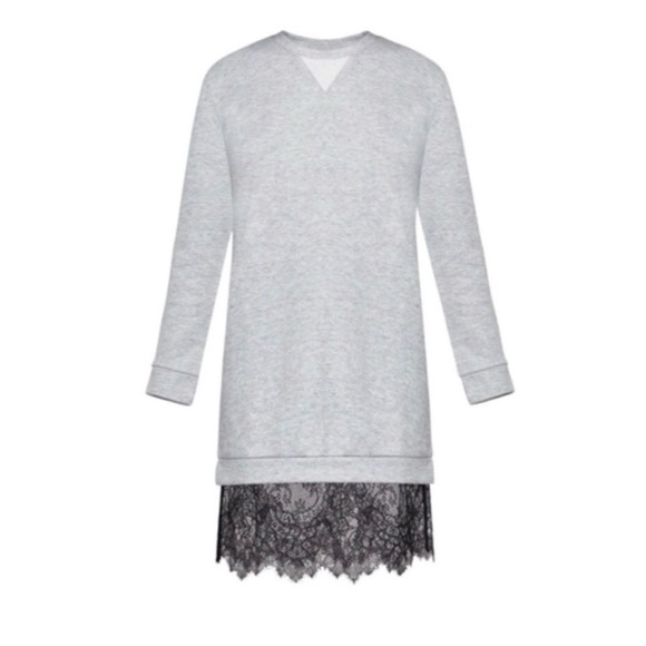 BCBGMAXAZRIA Gray Sweatshirt Dress with Lace Hemline- Size Medium - Picture 12 of 12